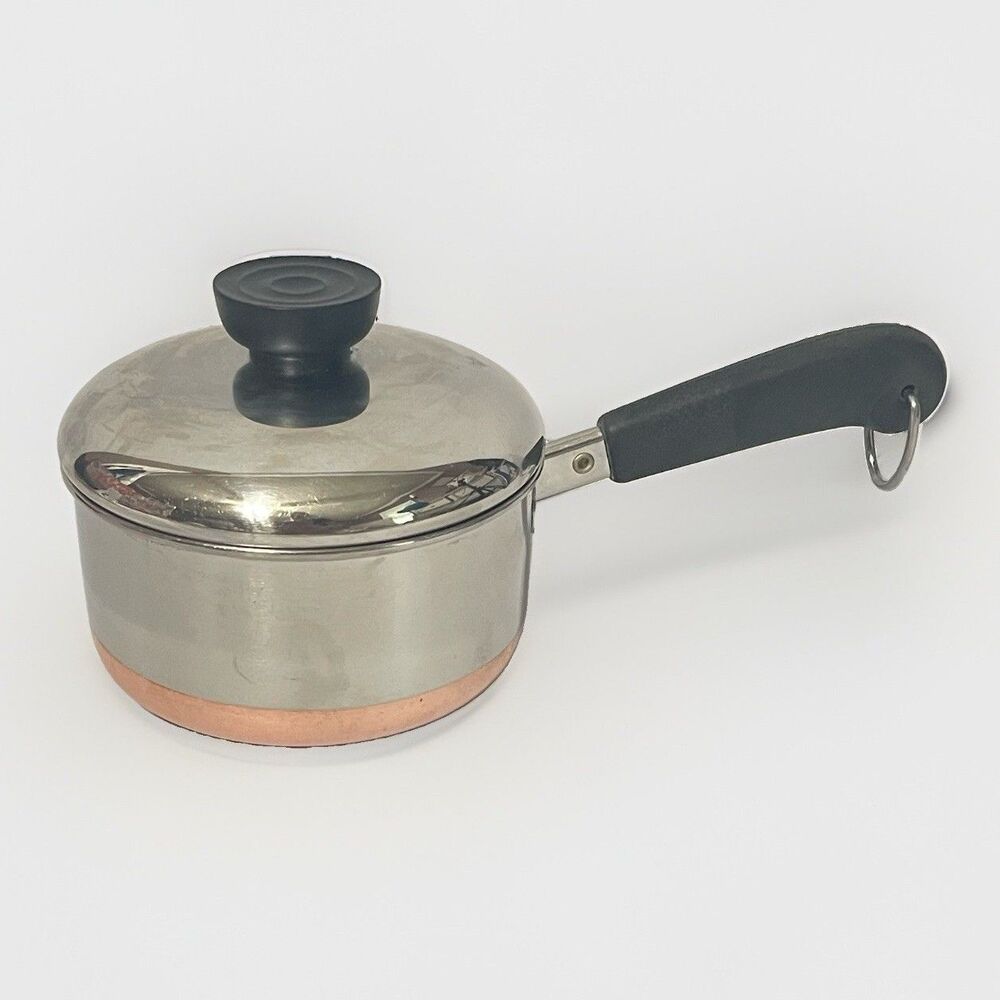 Revere Ware 3/4 QT Sauce Pan 1801 Copper Bottom W/Lid Clinton IL, USA Stainless
